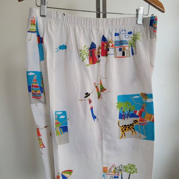 Marc Ware Hot Cotton Vintage Beach Graphic Print Linen Capri Pant (Size: 1X) - Picture 3 of 15